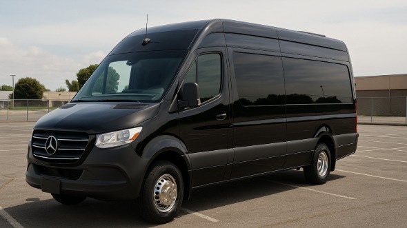 Exterior of The Woodlands Party Bus Company's 14 Passenger Sprinter Limousine in The Woodlands