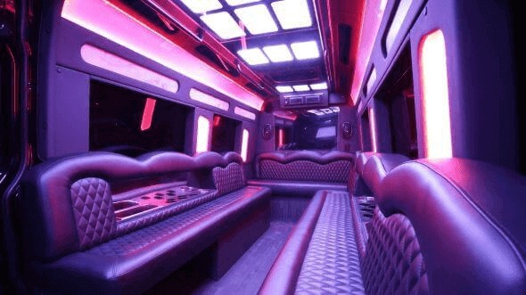 Interior of The Woodlands Party Bus Company's 15 Passenger Party Bus in The Woodlands
